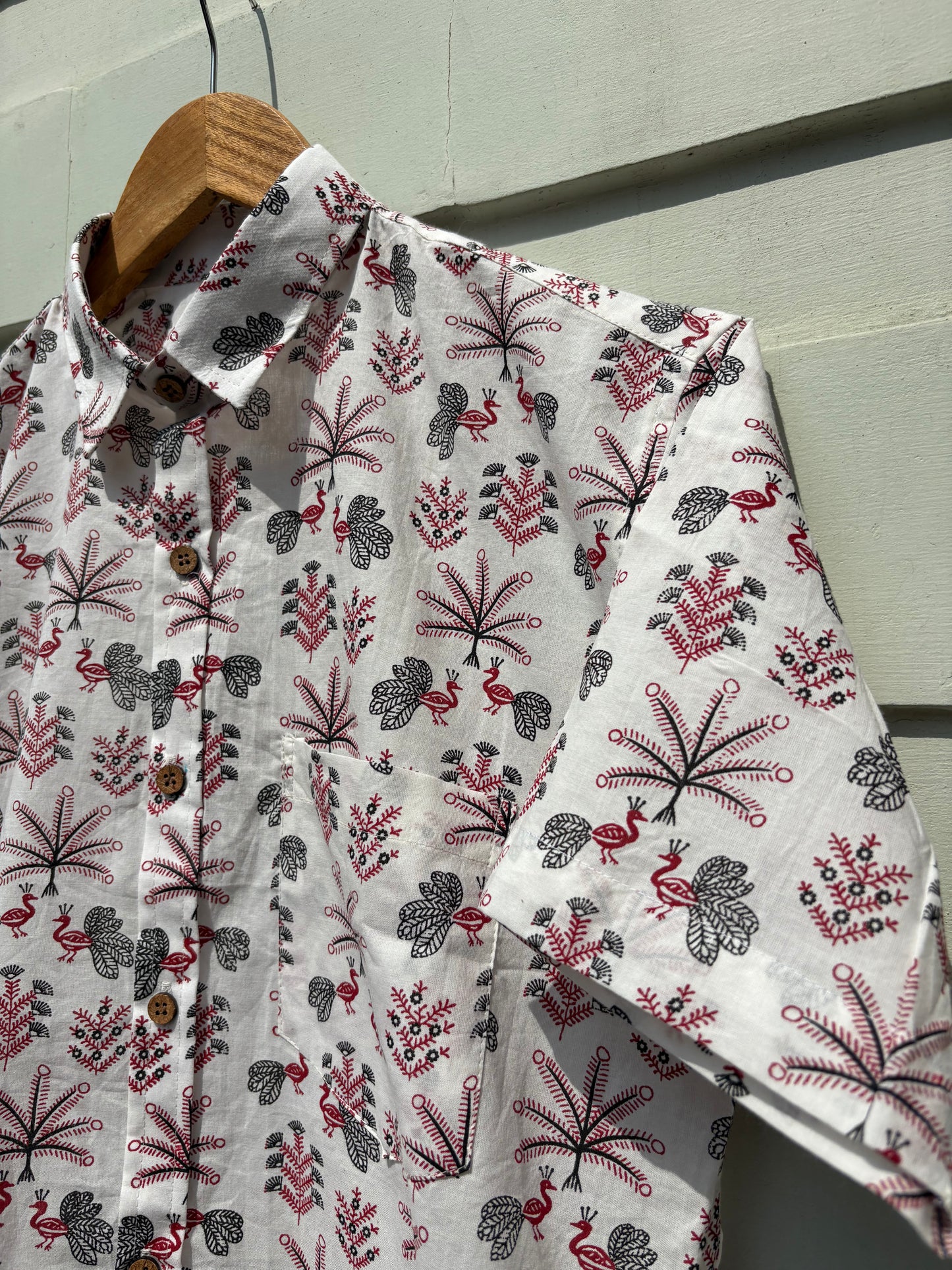 Black & White Red Sanganeri Printed Shirt