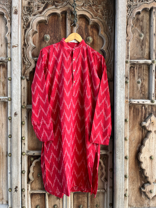 Persian Red Ikat Men's Long Kurta