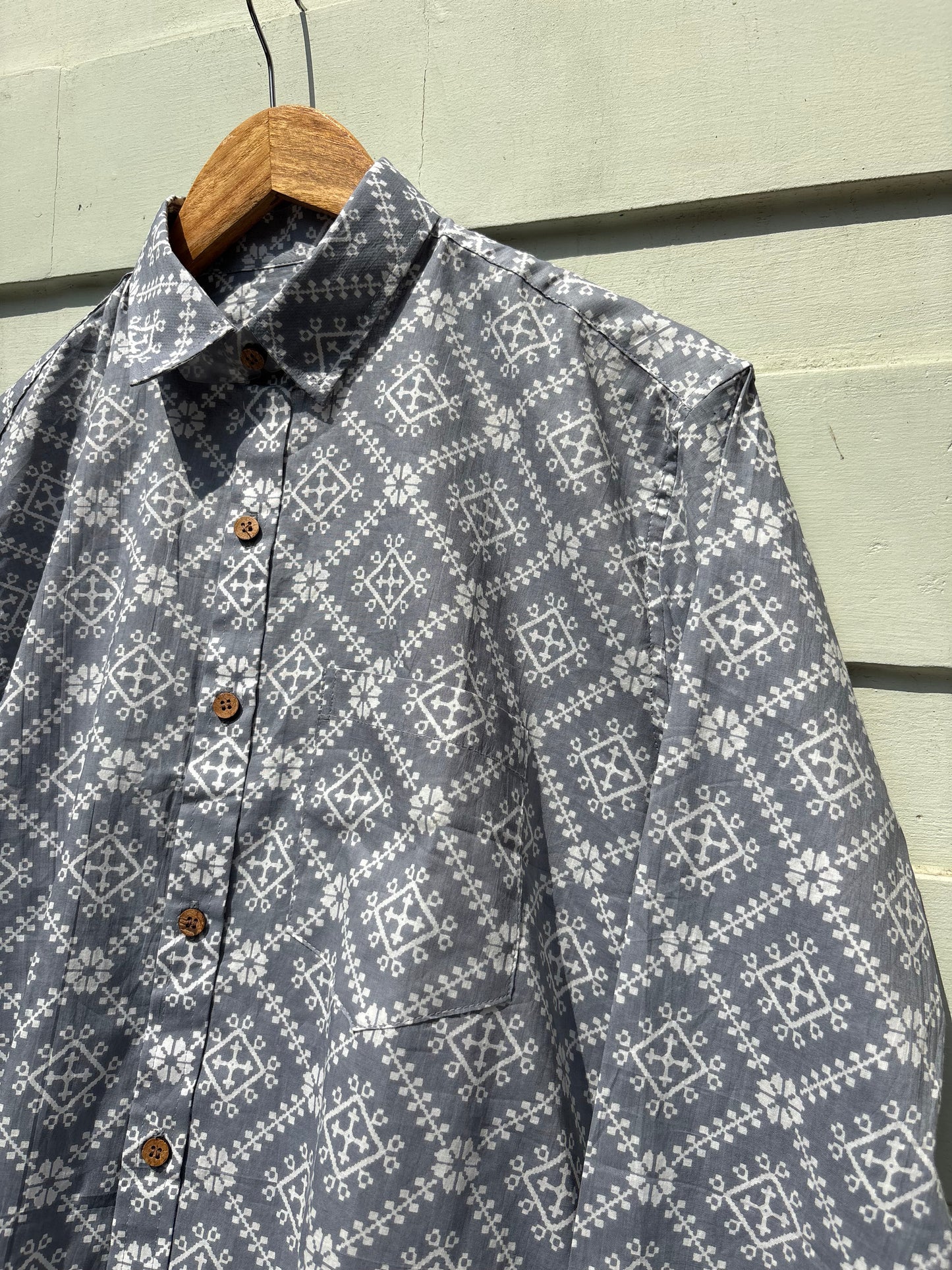 Grey & White Sanganeri Printed Shirt