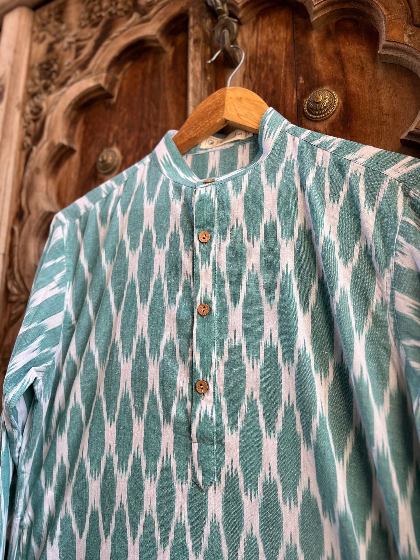 Mineral Green Ikat Men's Long Kurta