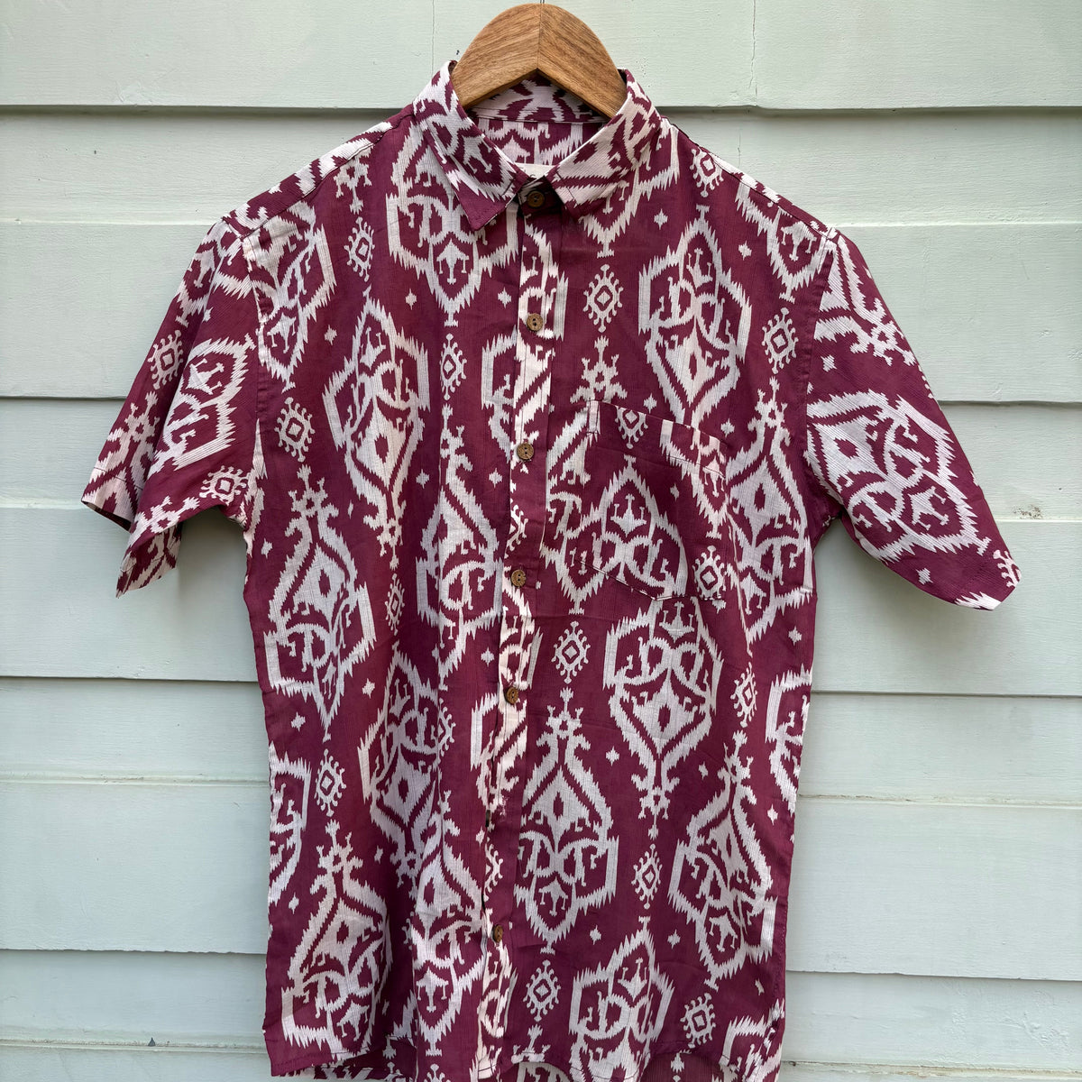 Maroon Heritage Ikat Printed Cotton Shirt