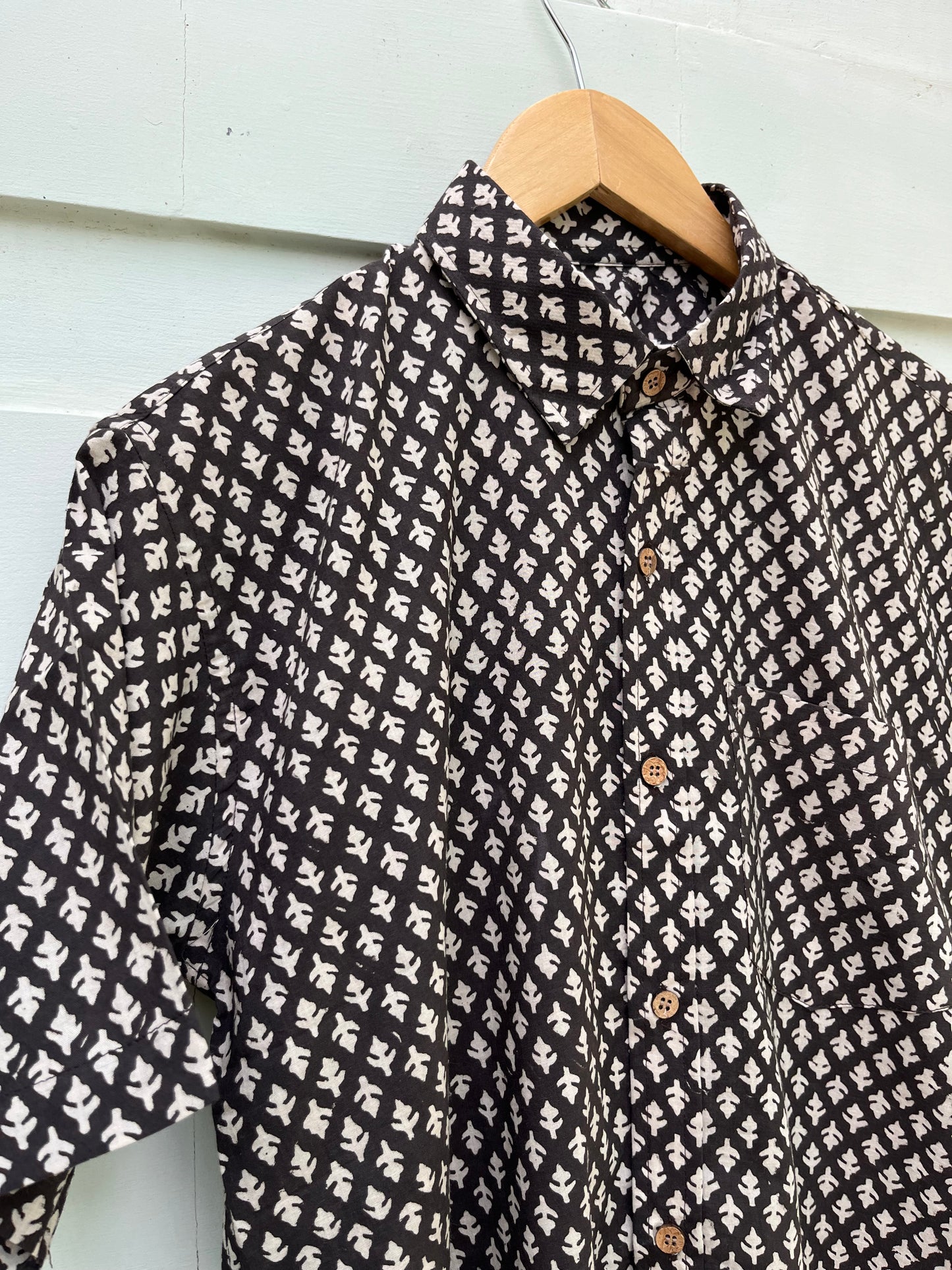 Black Floral Hand Block Printed Cotton Shirt