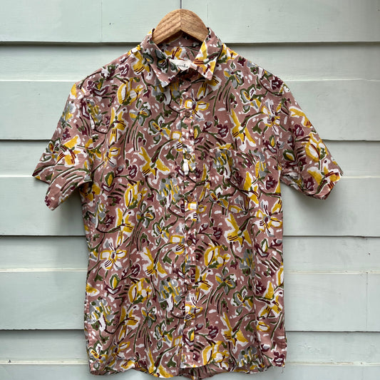 Dusty Rose Hand Block Printed Cotton Shirt