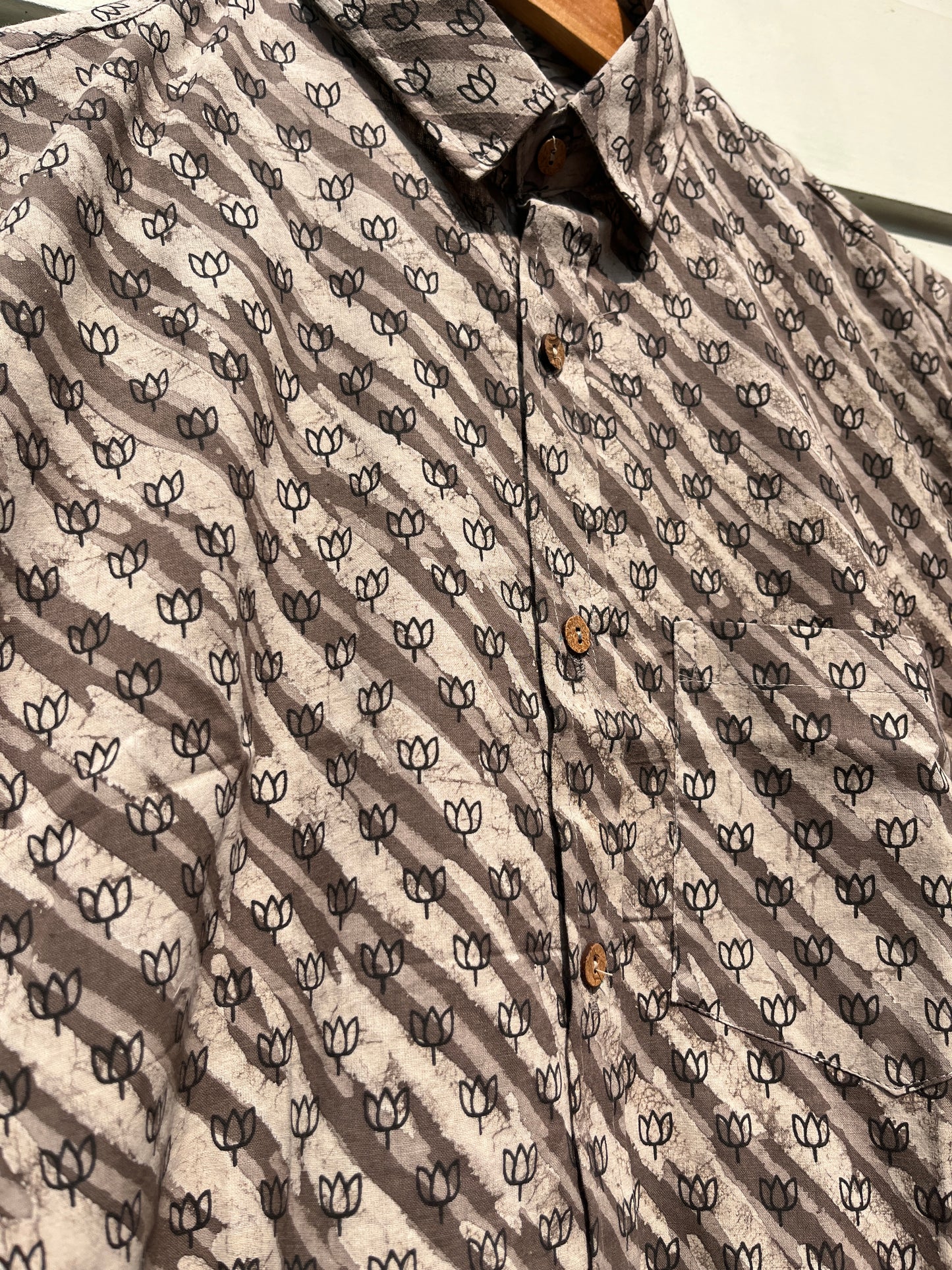 Kashish Lotus Hand Block Printed Cotton Shirt