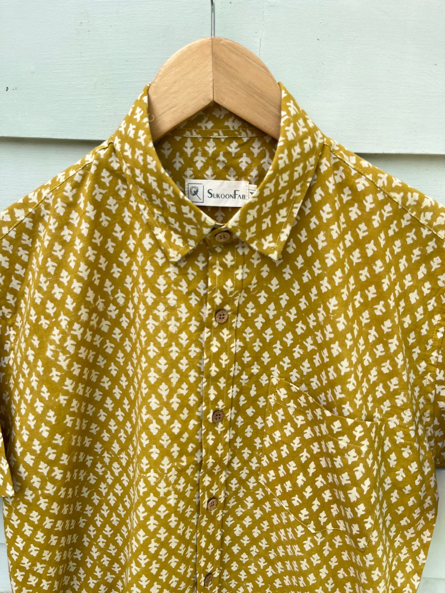 Mustard Cotton Hand Block Printed Shirt