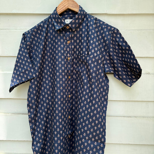 Blue Floral Printed Cotton Shirt