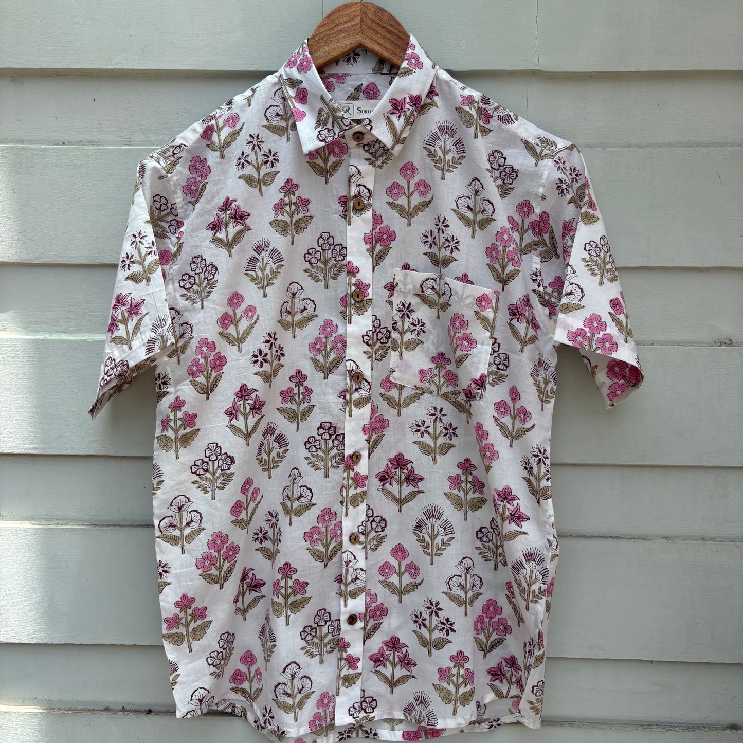 Cool White Floral Hand Block Printed Cotton Shirt
