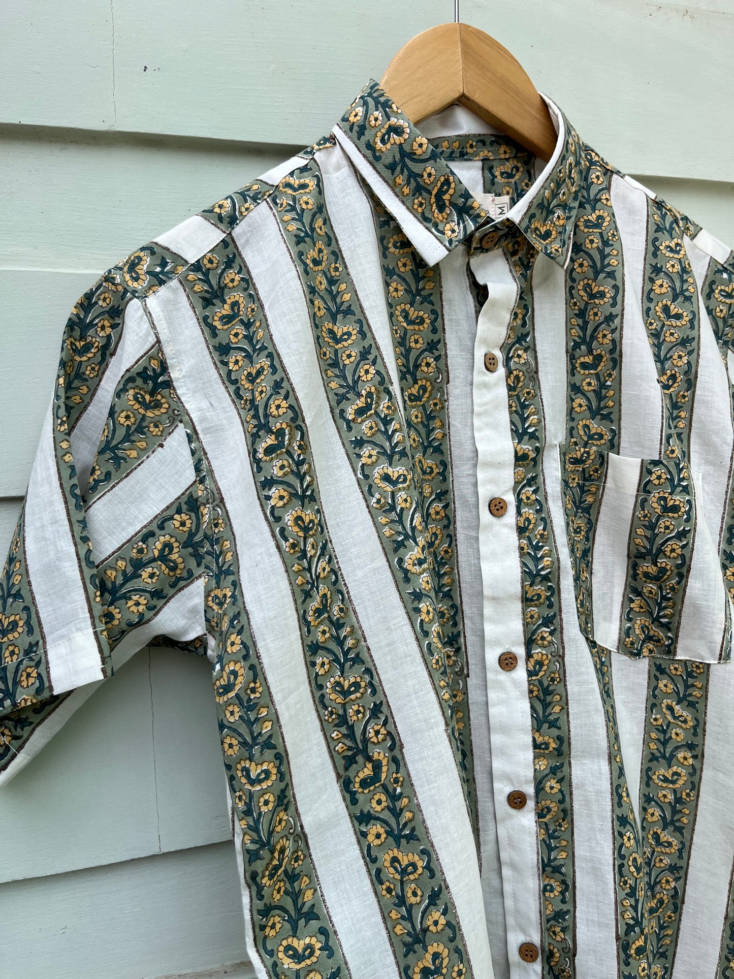 White Stripes Hand Block Printed Cotton Shirt