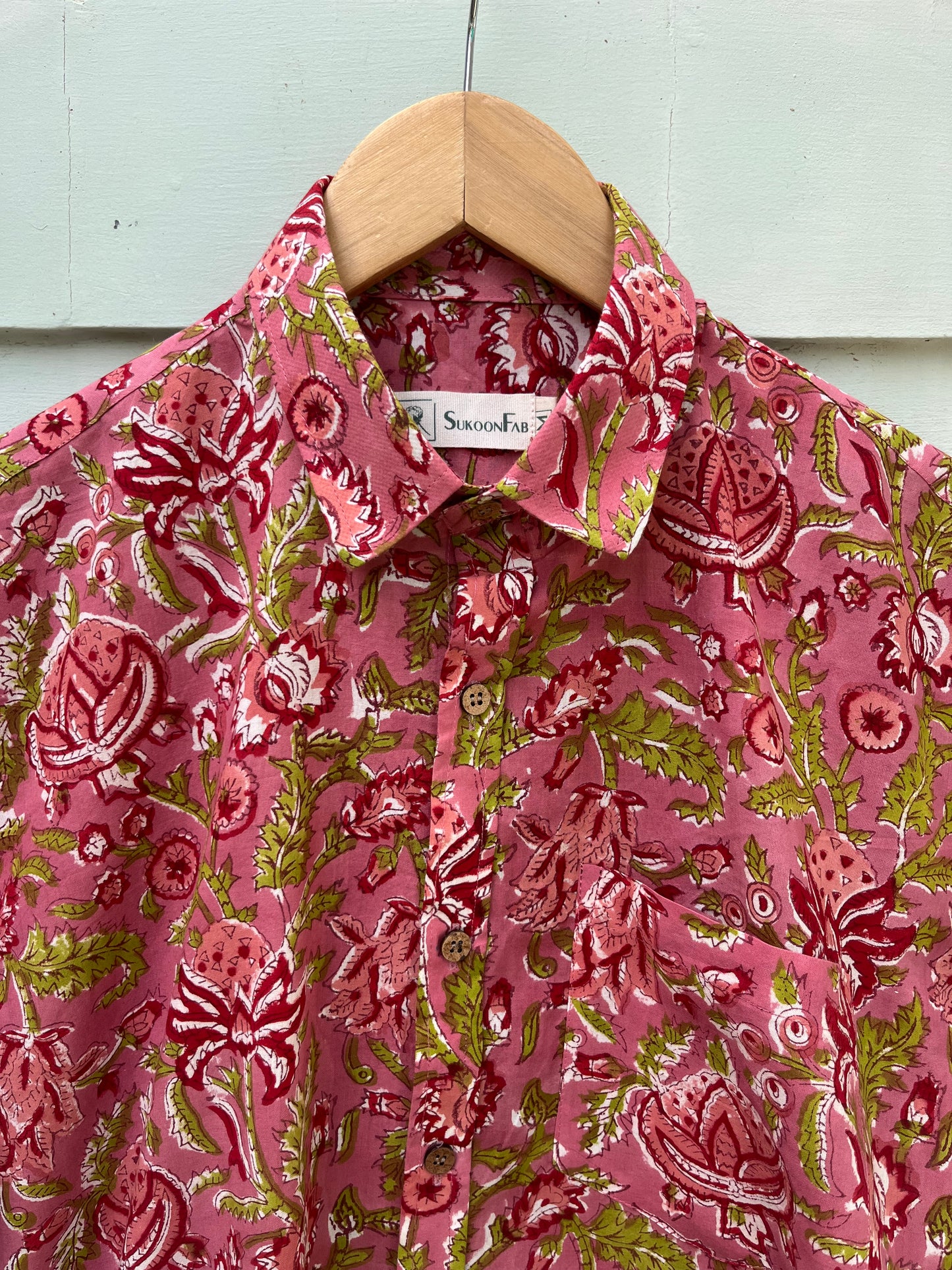Pink Pastel Floral Hand Block Printed Cotton Shirt