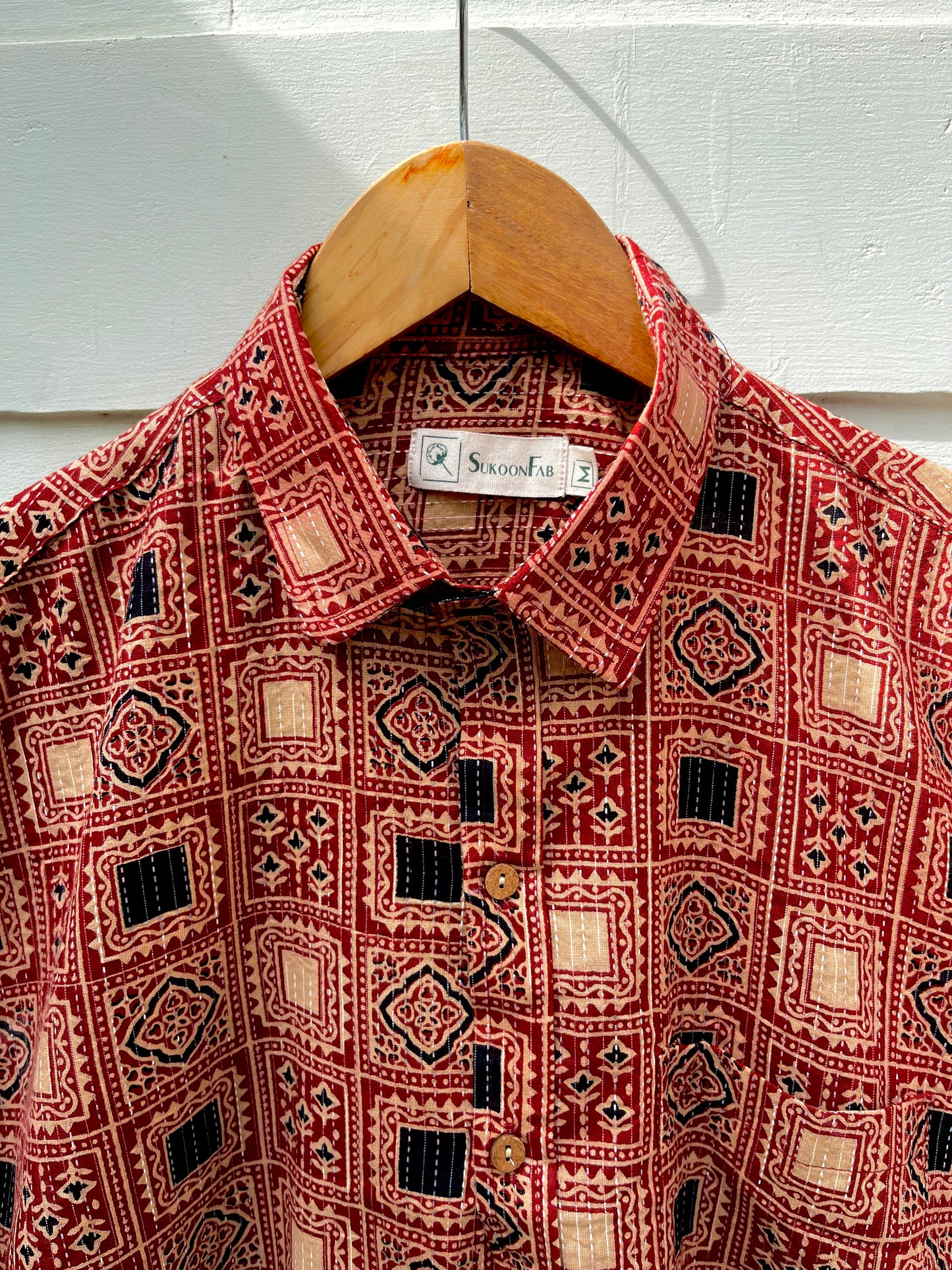 Firebrick Khatta Ajrak Printed Shirt