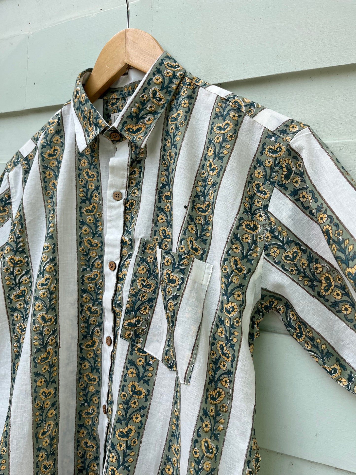 White Stripes Hand Block Printed Cotton Shirt