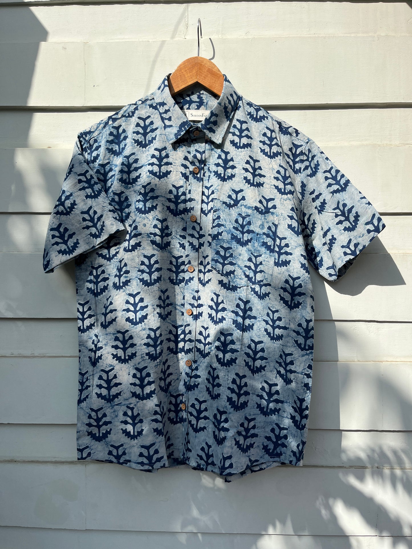 Indigo Floral Printed Cotton Shirt