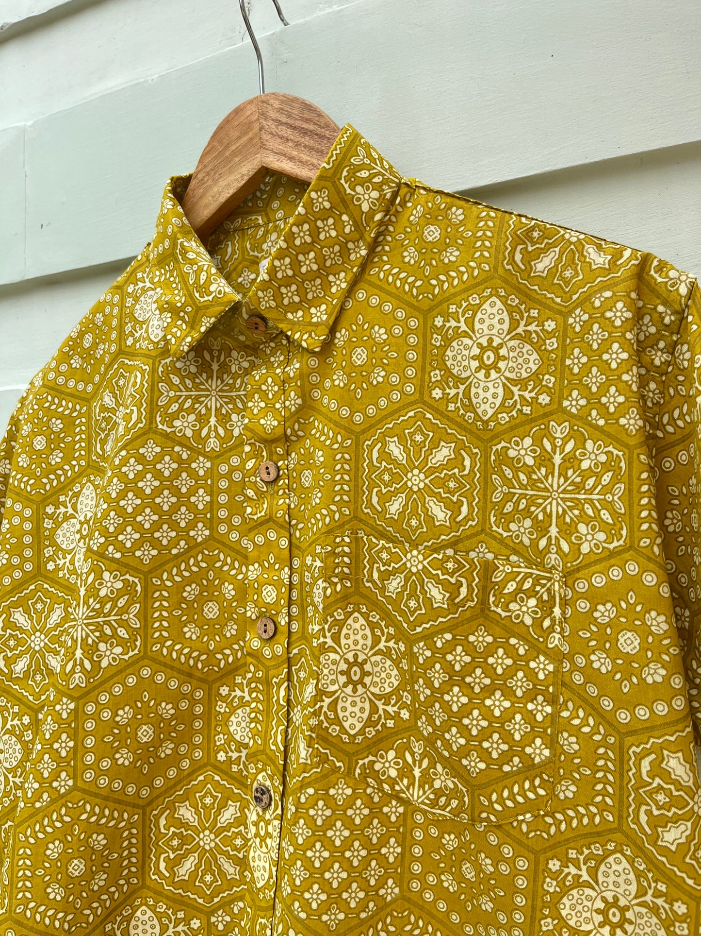 Mustard Floral Printed Cotton Shirt