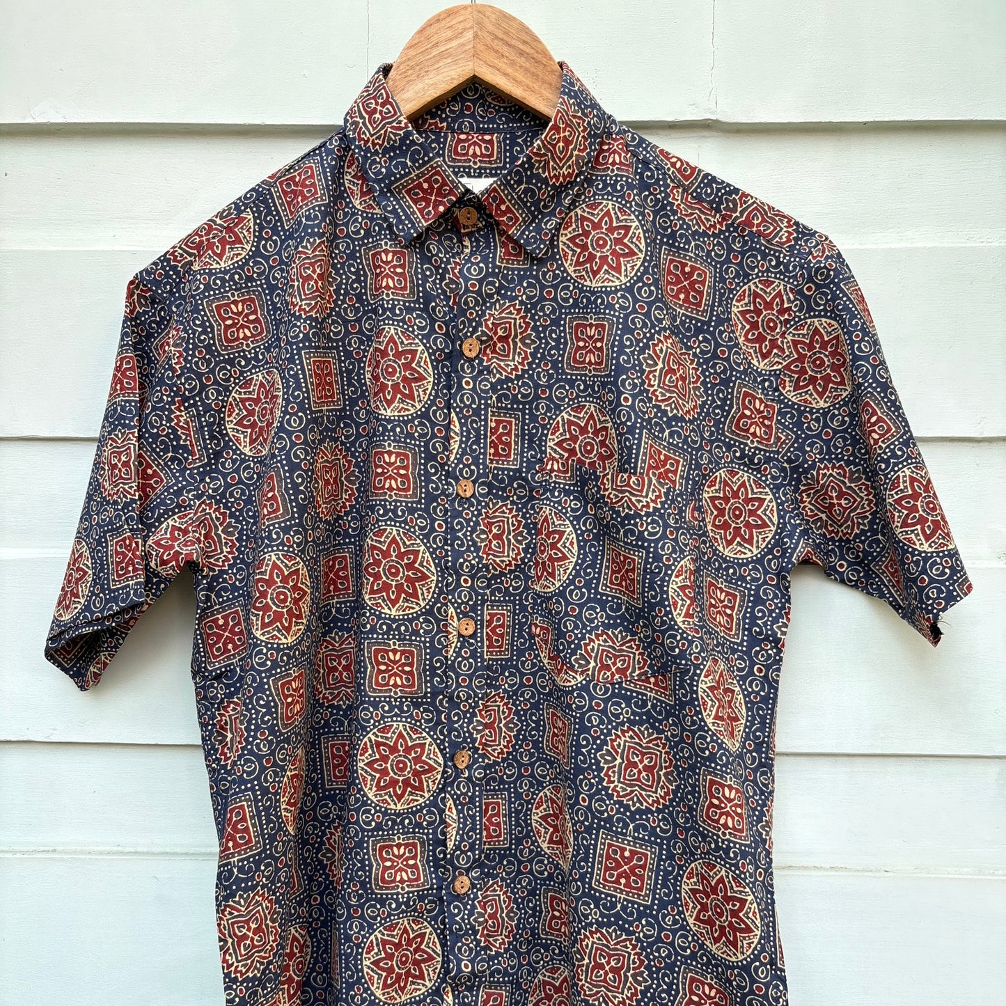 Ajrak Blue Printed Cotton Shirt