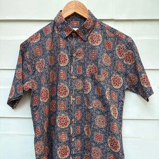 Ajrak Blue Printed Cotton Shirt