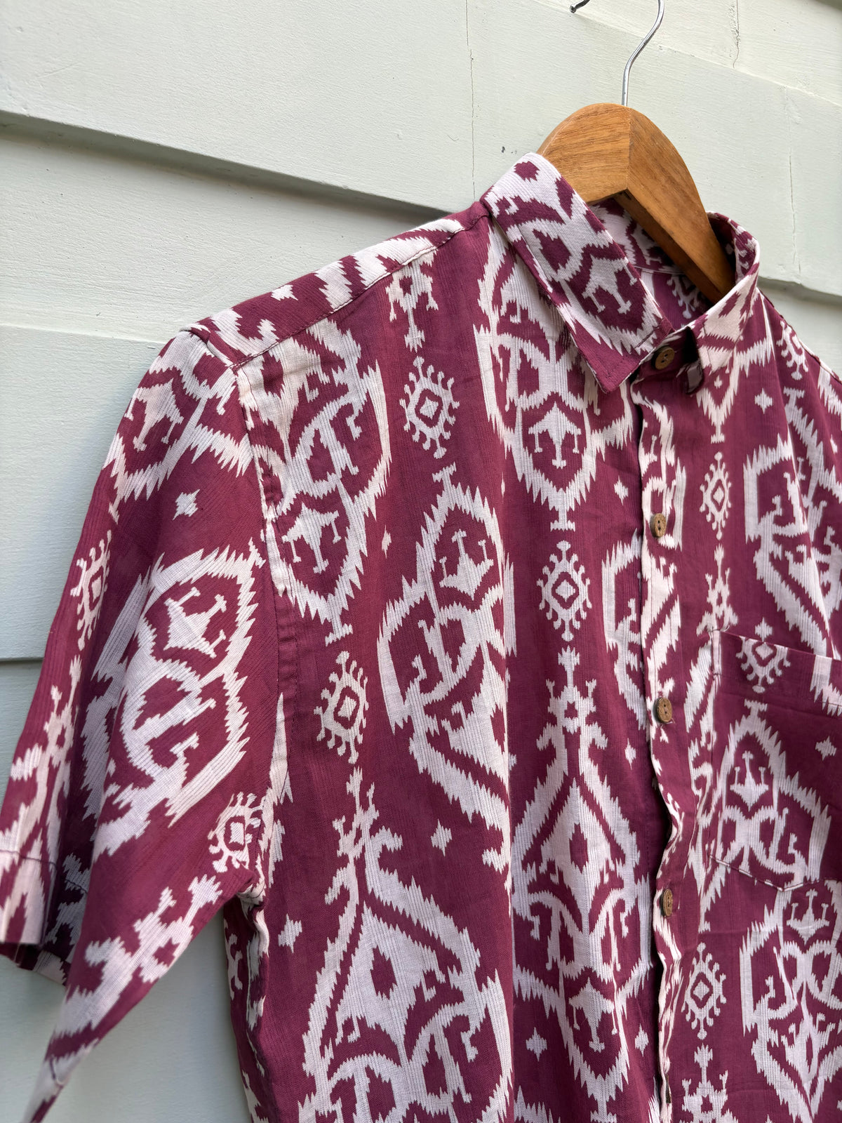 Maroon Heritage Ikat Printed Cotton Shirt