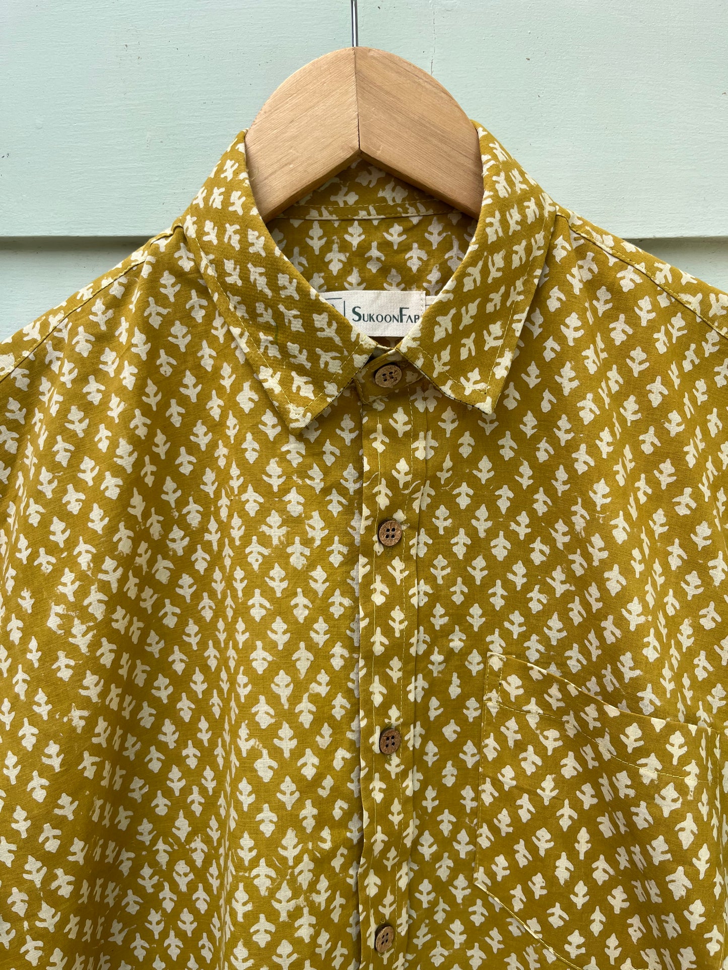 Mustard Cotton Hand Block Printed Shirt