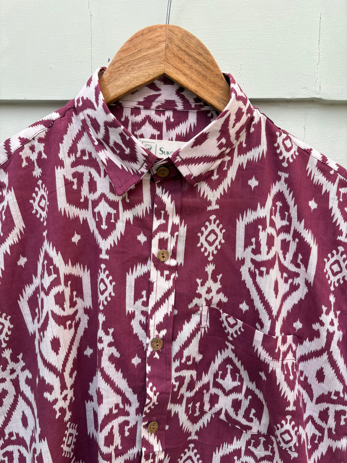 Maroon Heritage Ikat Printed Cotton Shirt