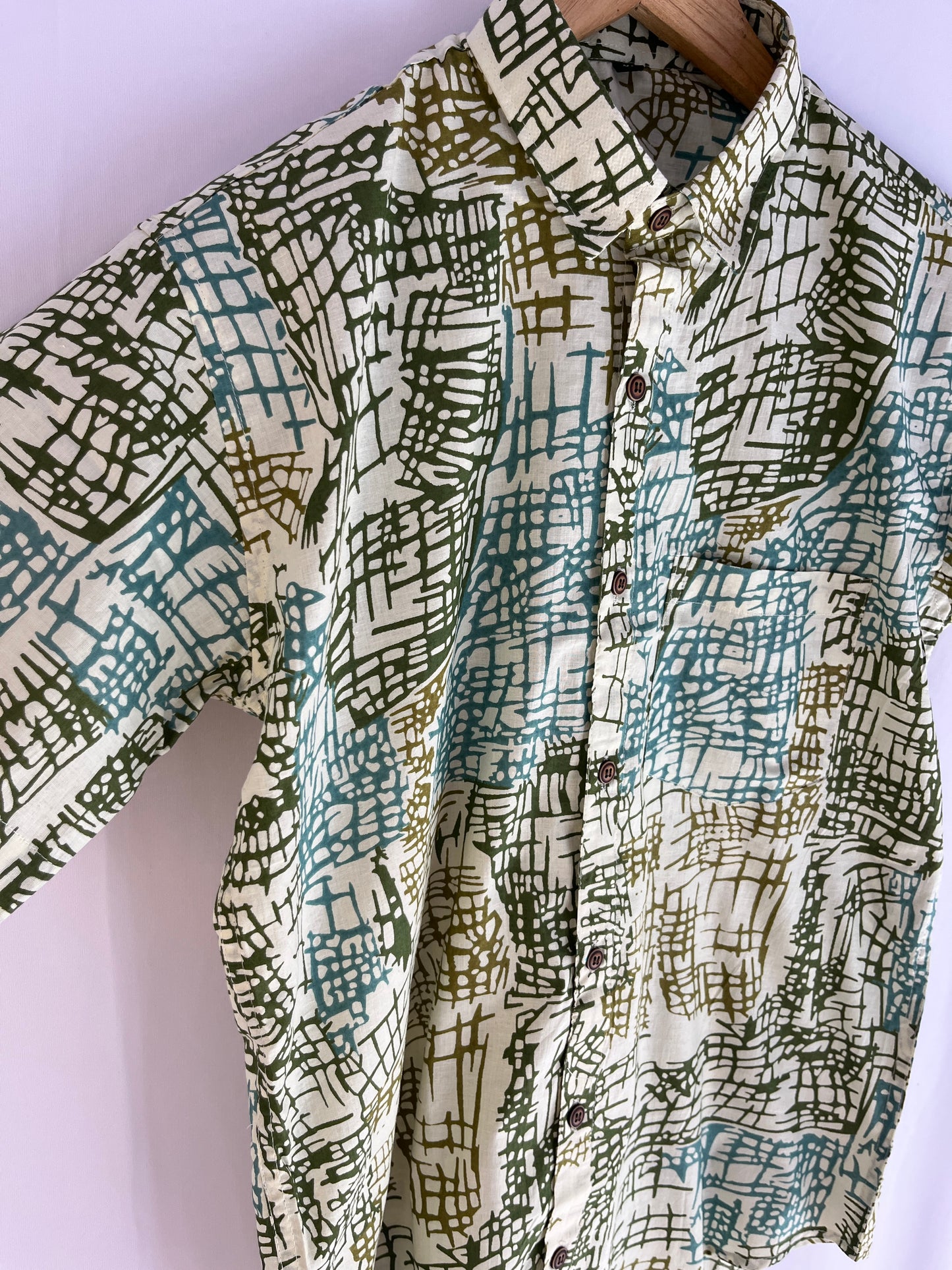 White And Green Printed Cotton Shirt