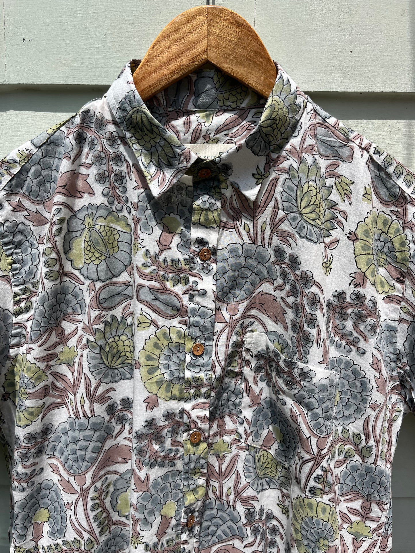 Ivory Slate Floral Hand Block Printed Shirt