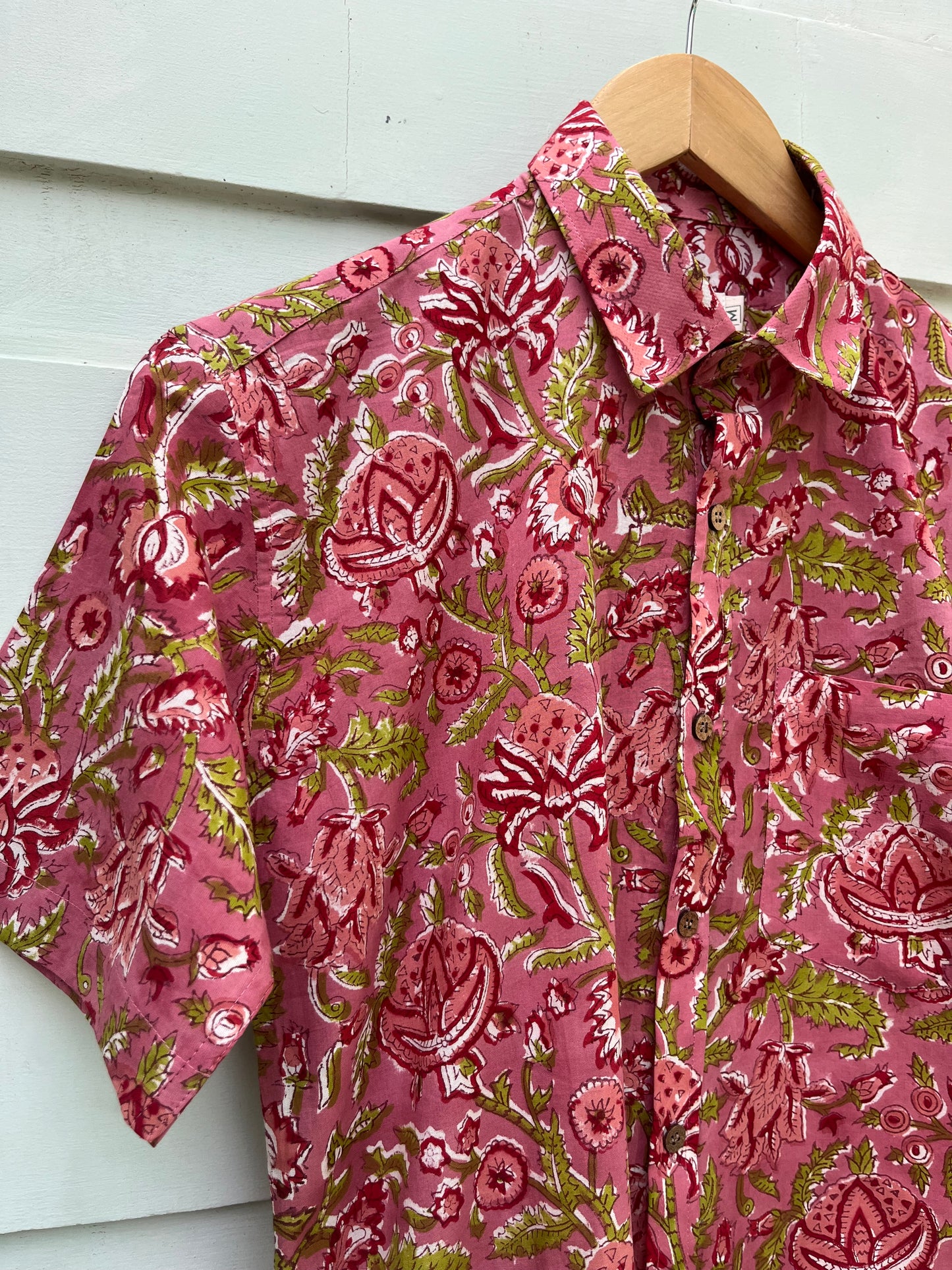 Pink Pastel Floral Hand Block Printed Cotton Shirt
