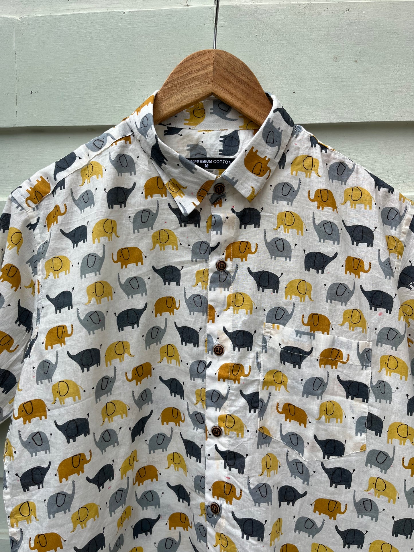 White Baby Elephant Printed Cotton Shirt