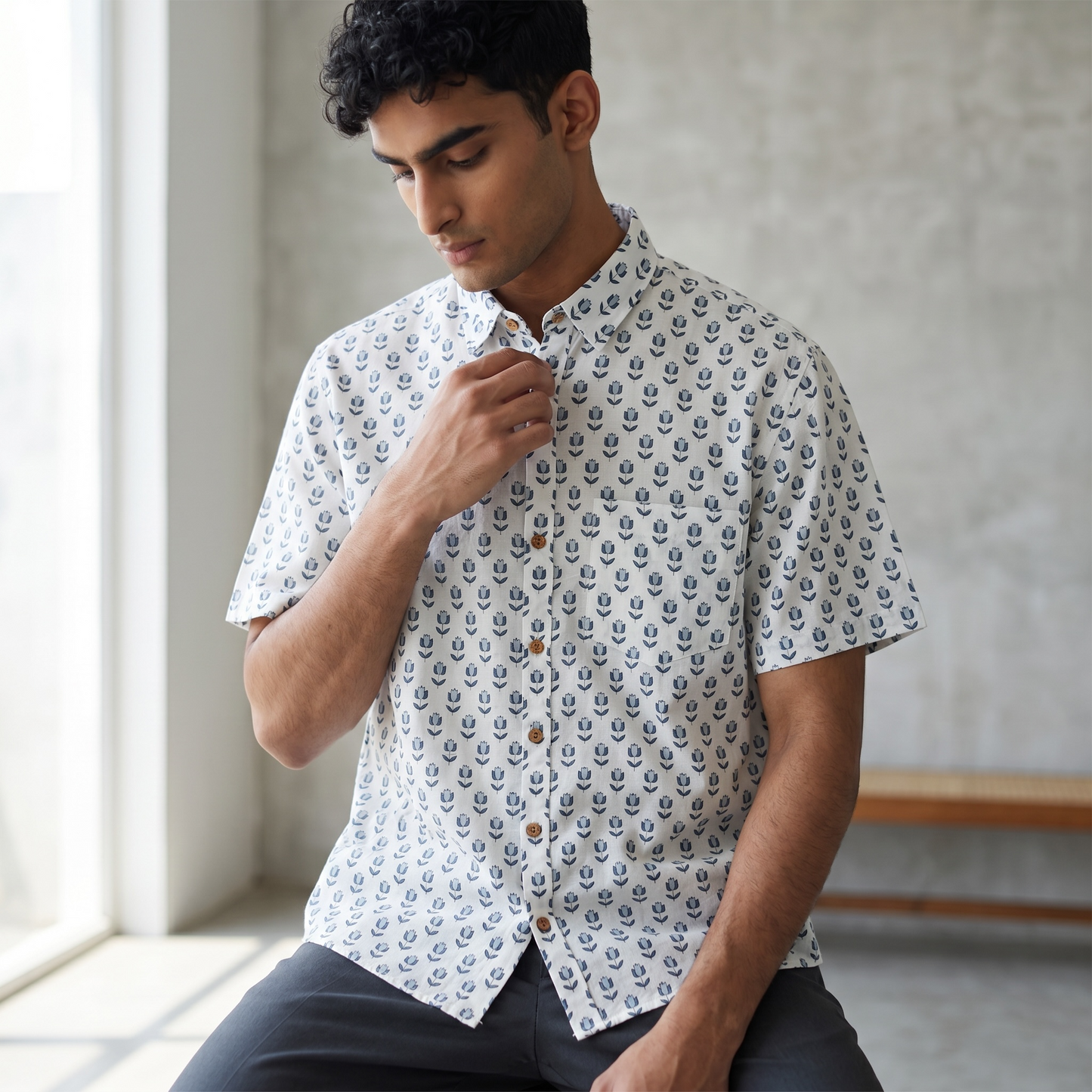Botanical Print Cotton Shirt