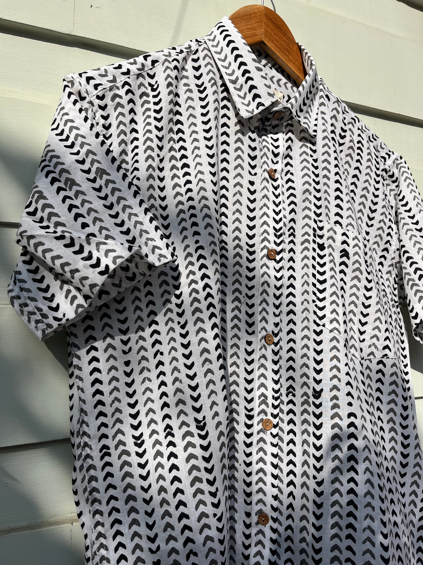 Black and White Geometrical Printed Cotton Shirt