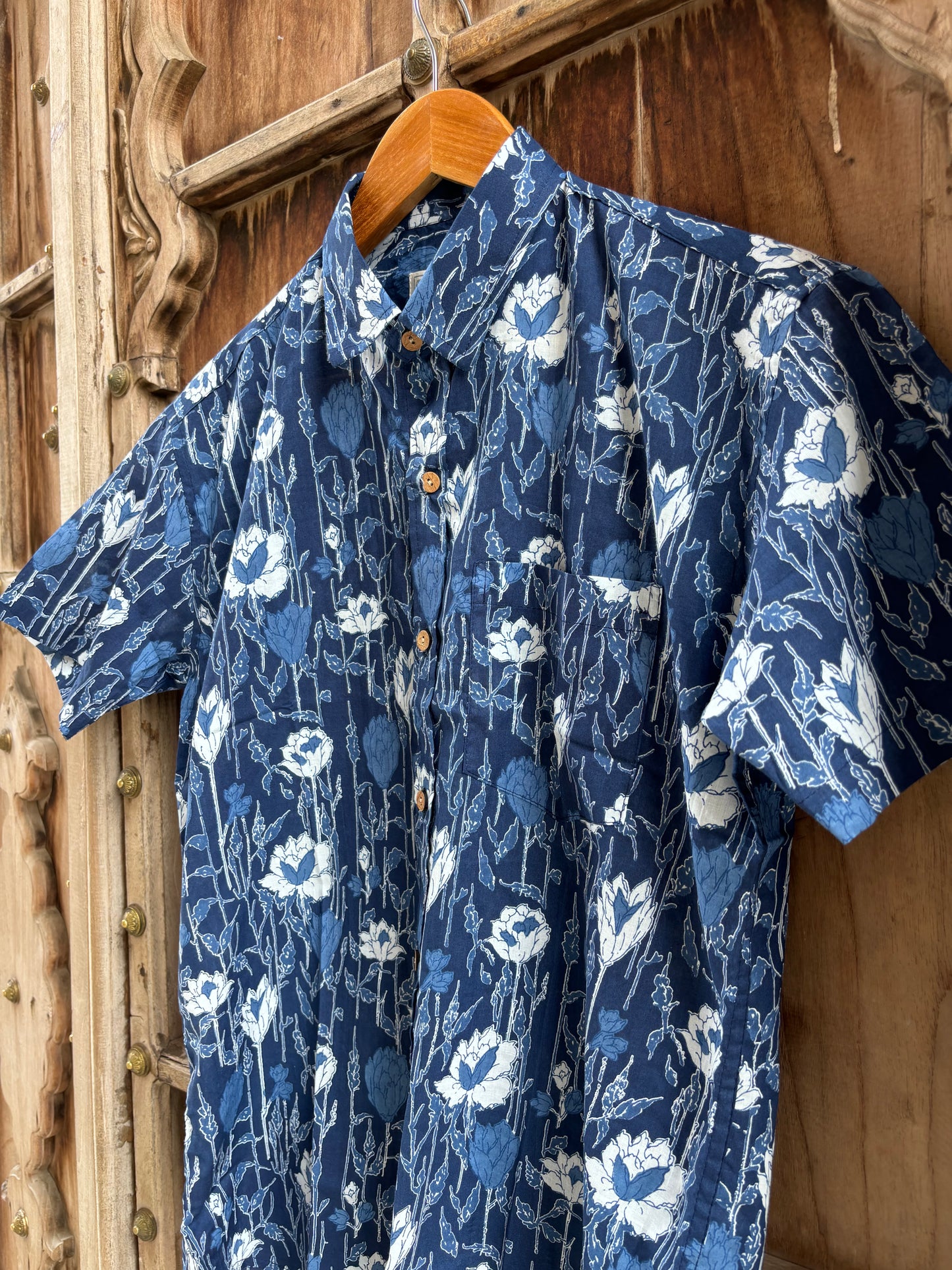 Nile Blue Floral Printed Cotton Shirt