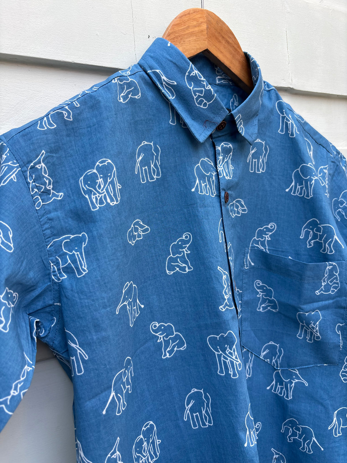 Blue Elephant Printed Cotton Shirt