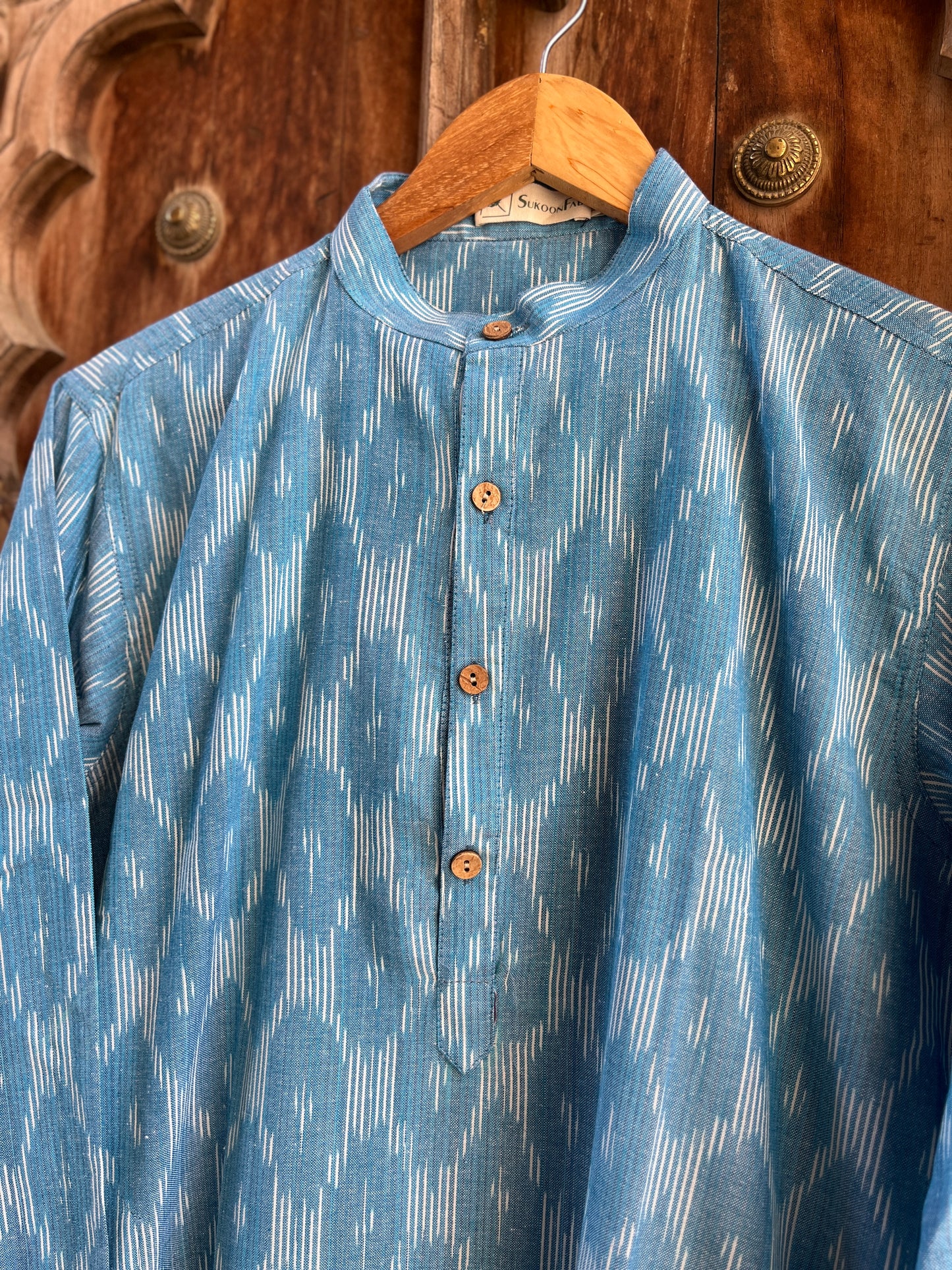 Cool Blue Ikat Men's Long Kurta