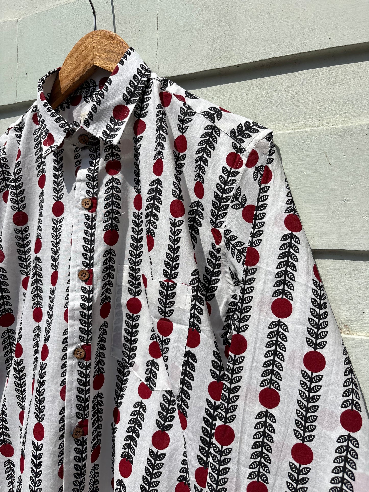 White & Red Floral Sanganeri Printed Shirt