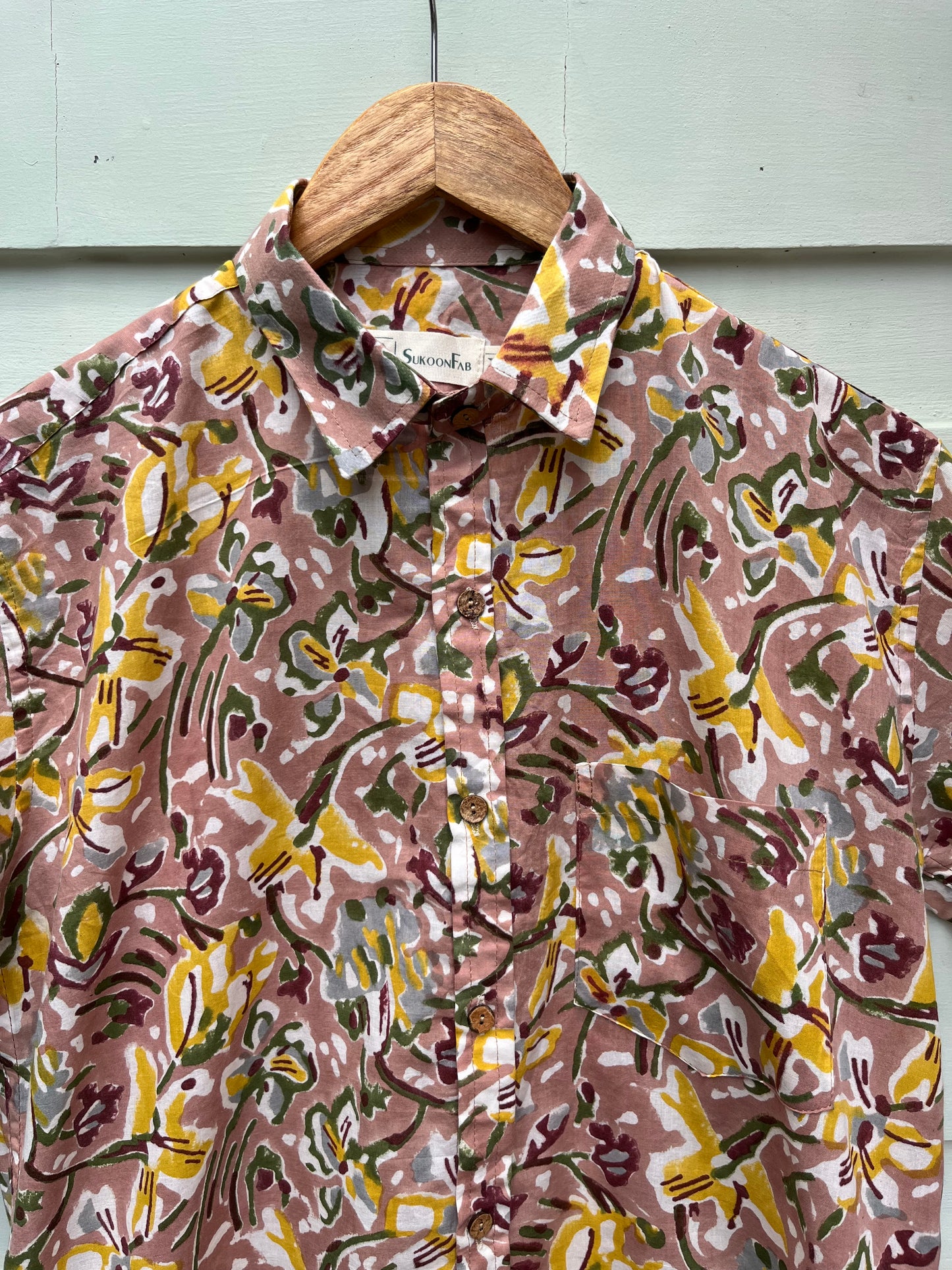 Dusty Rose Hand Block Printed Cotton Shirt