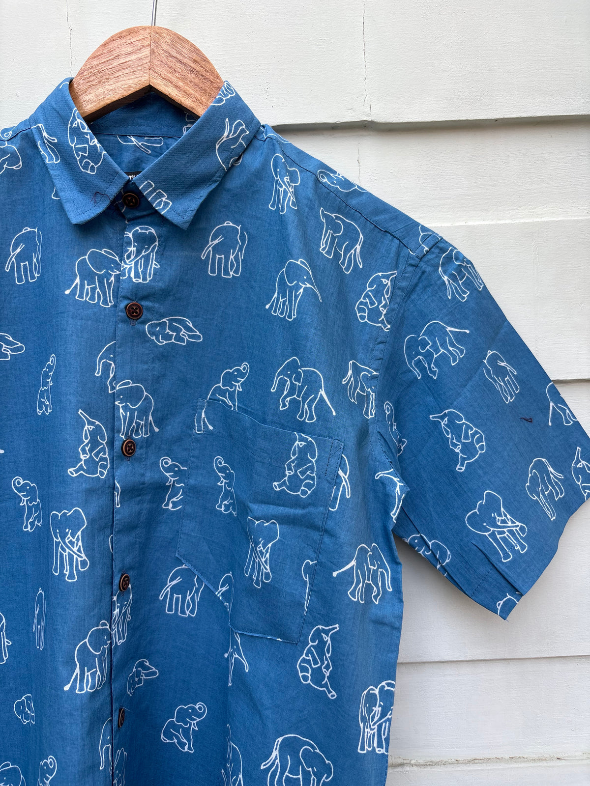 Blue Elephant Printed Cotton Shirt