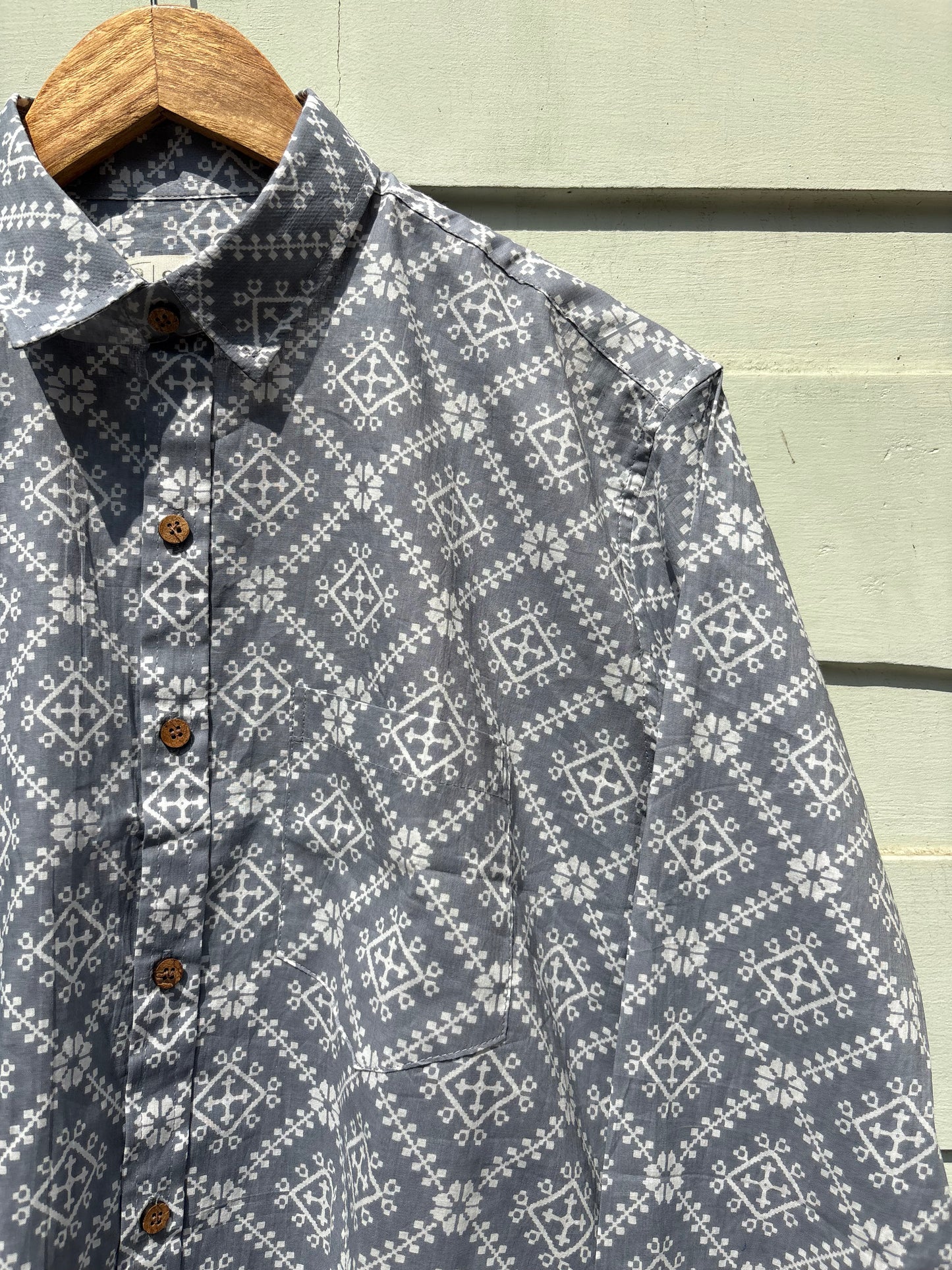 Grey & White Sanganeri Printed Shirt