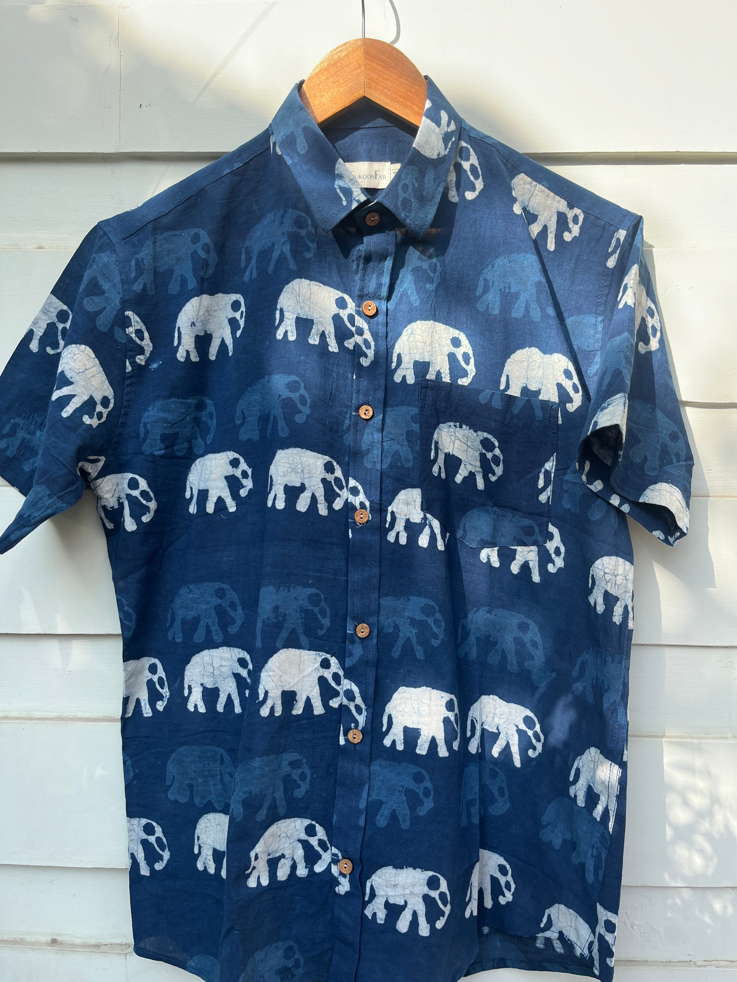 Indigo Elephant Hand Block Printed Shirt – Sukoon fab
