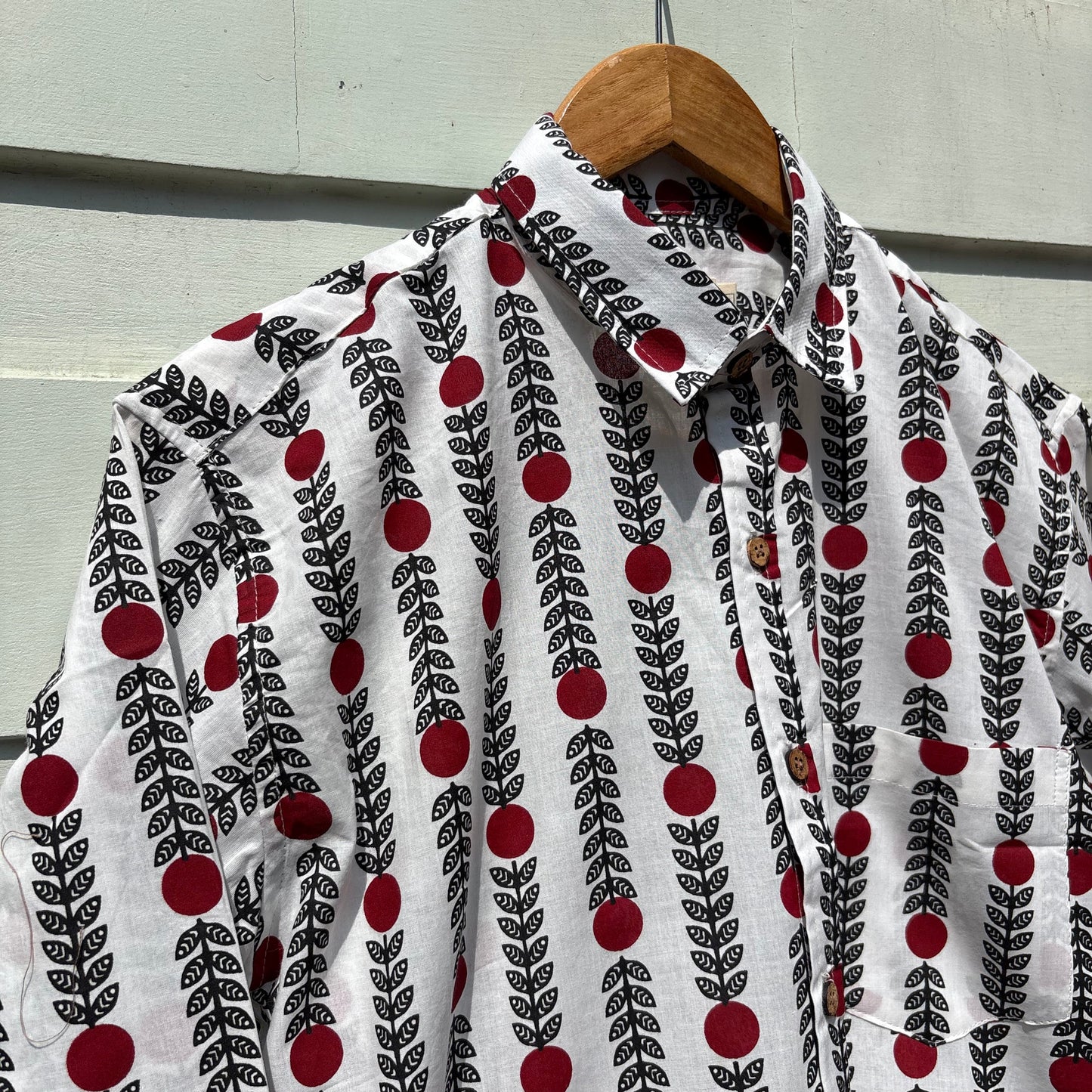 White & Red Floral Sanganeri Printed Shirt