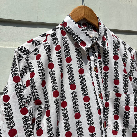 White & Red Floral Sanganeri Printed Shirt