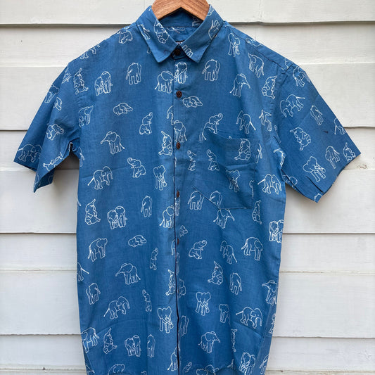 Blue Elephant Printed Cotton Shirt