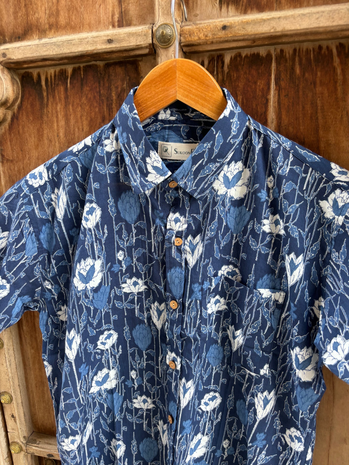 Nile Blue Floral Printed Cotton Shirt