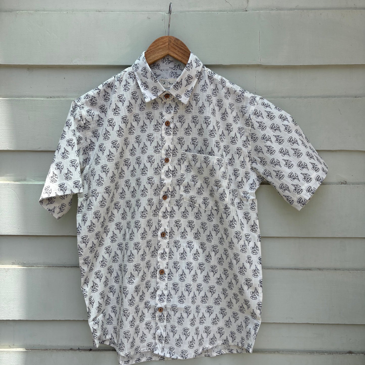Black & White Butti Printed Cotton Shirt