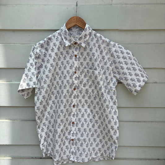 Black & White Butti Printed Cotton Shirt