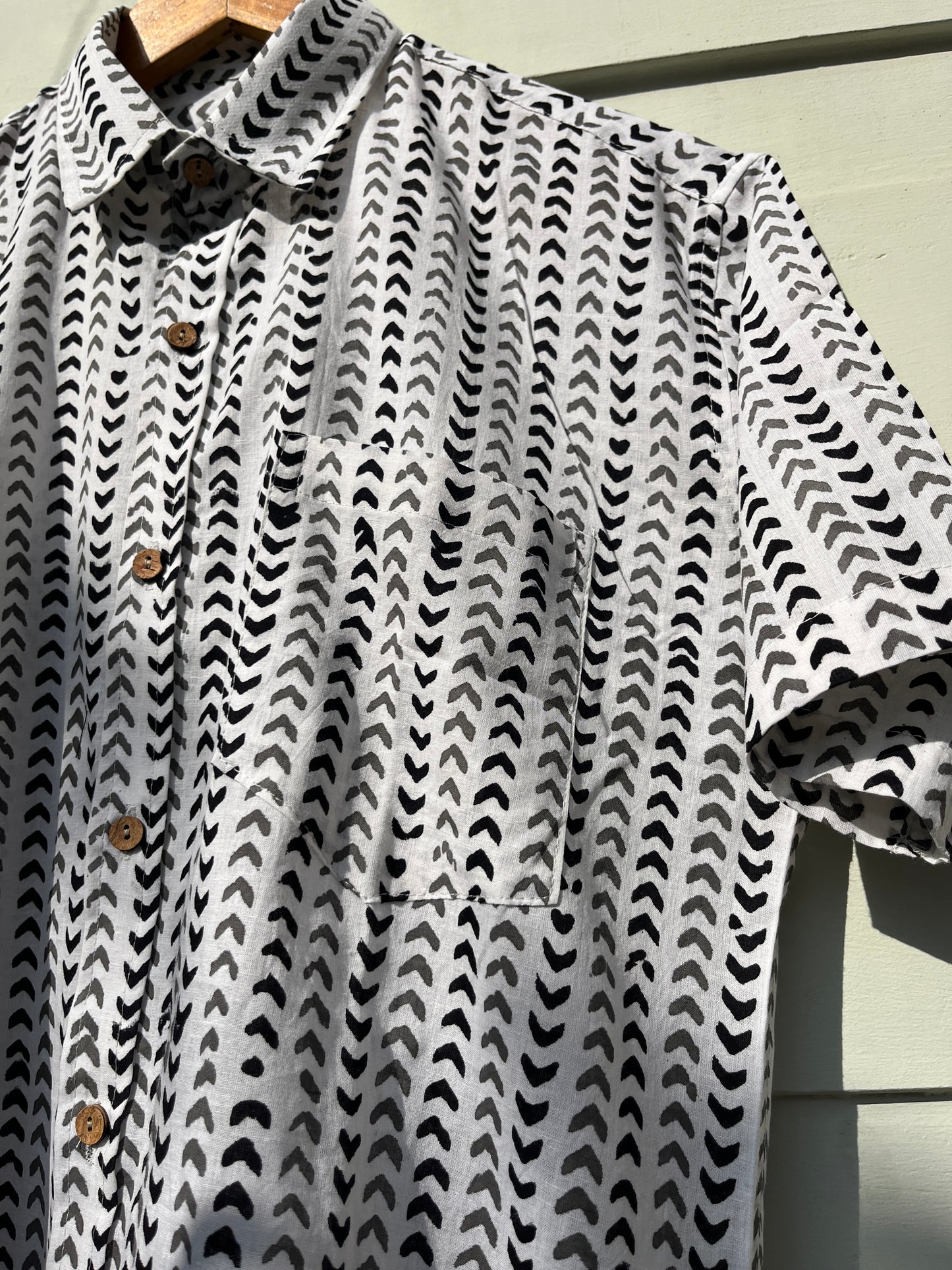 Black and White Geometrical Printed Cotton Shirt