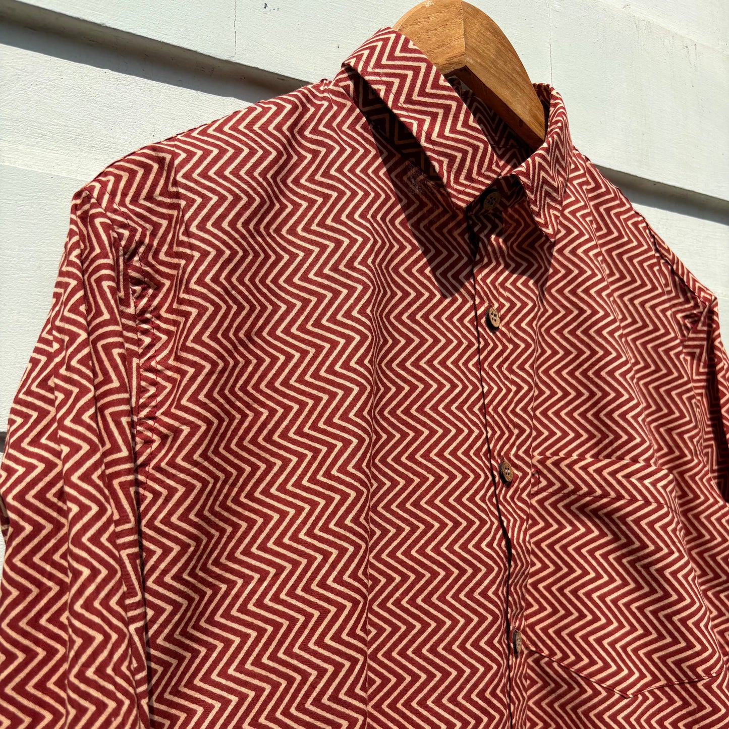 Red Zig Zag Block Printed Shirt