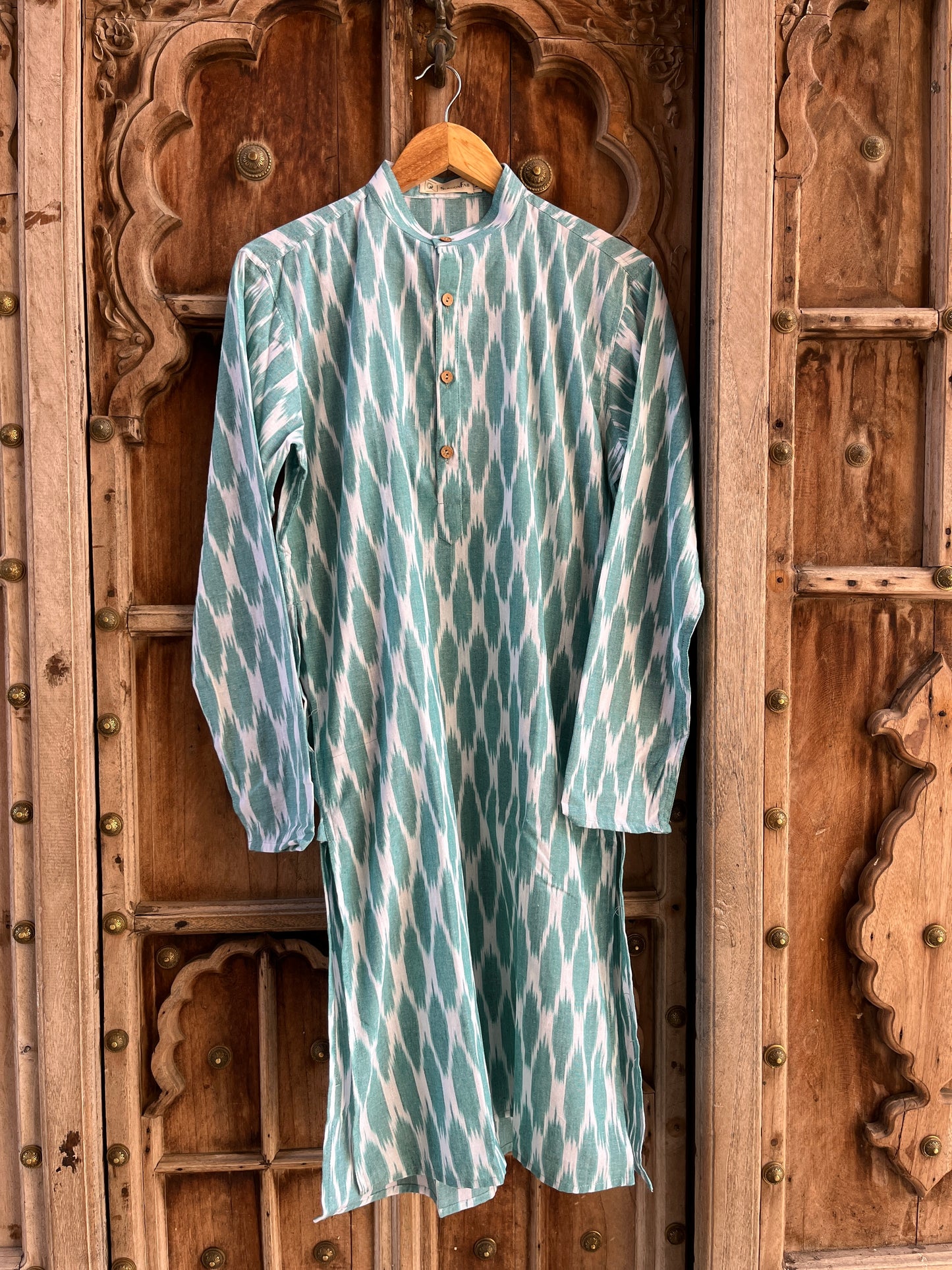 Mineral Green Ikat Men's Long Kurta