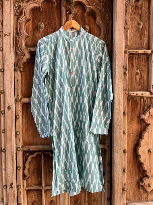 Mineral Green Ikat Men's Long Kurta