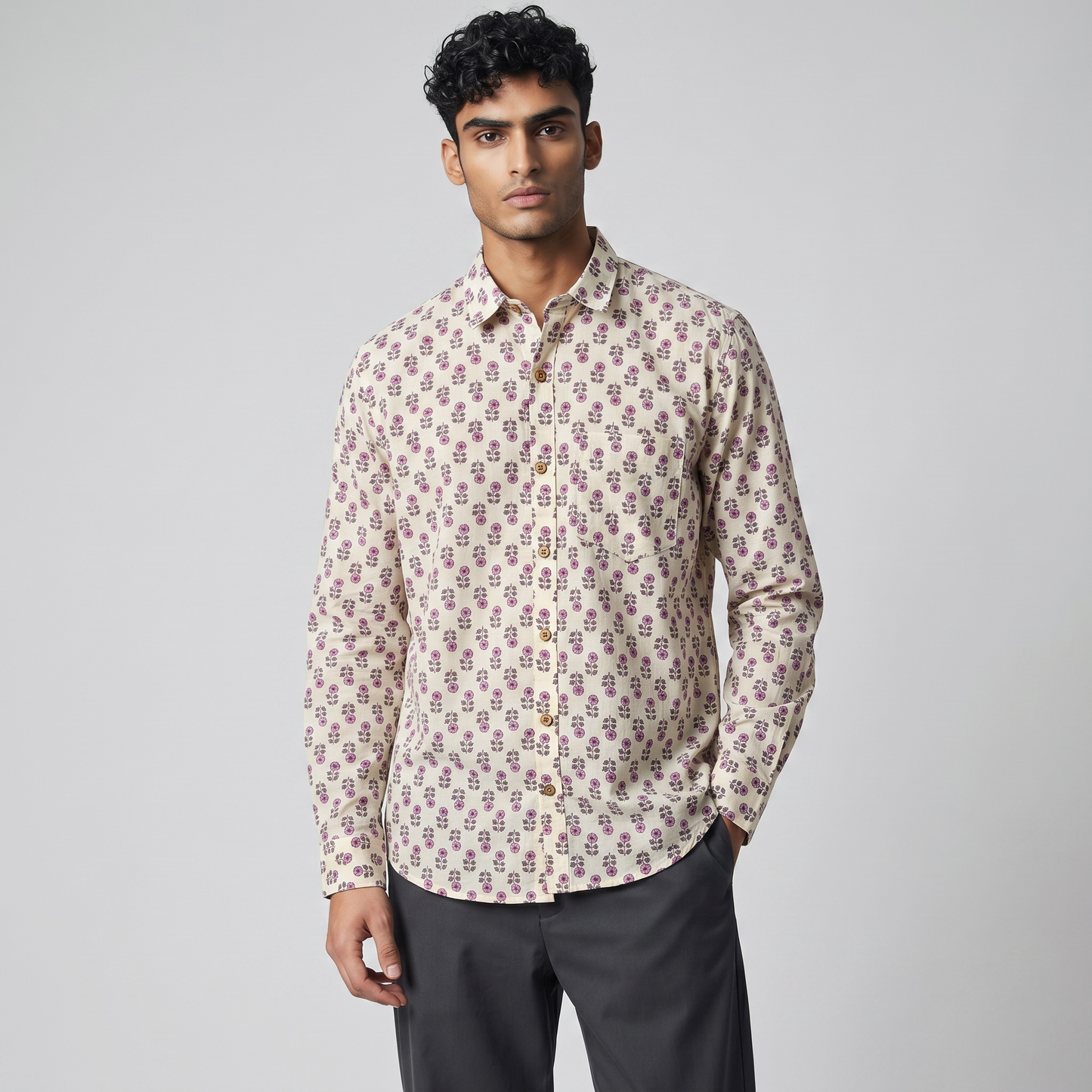 Pink Sanganeri Floral Printed Shirt