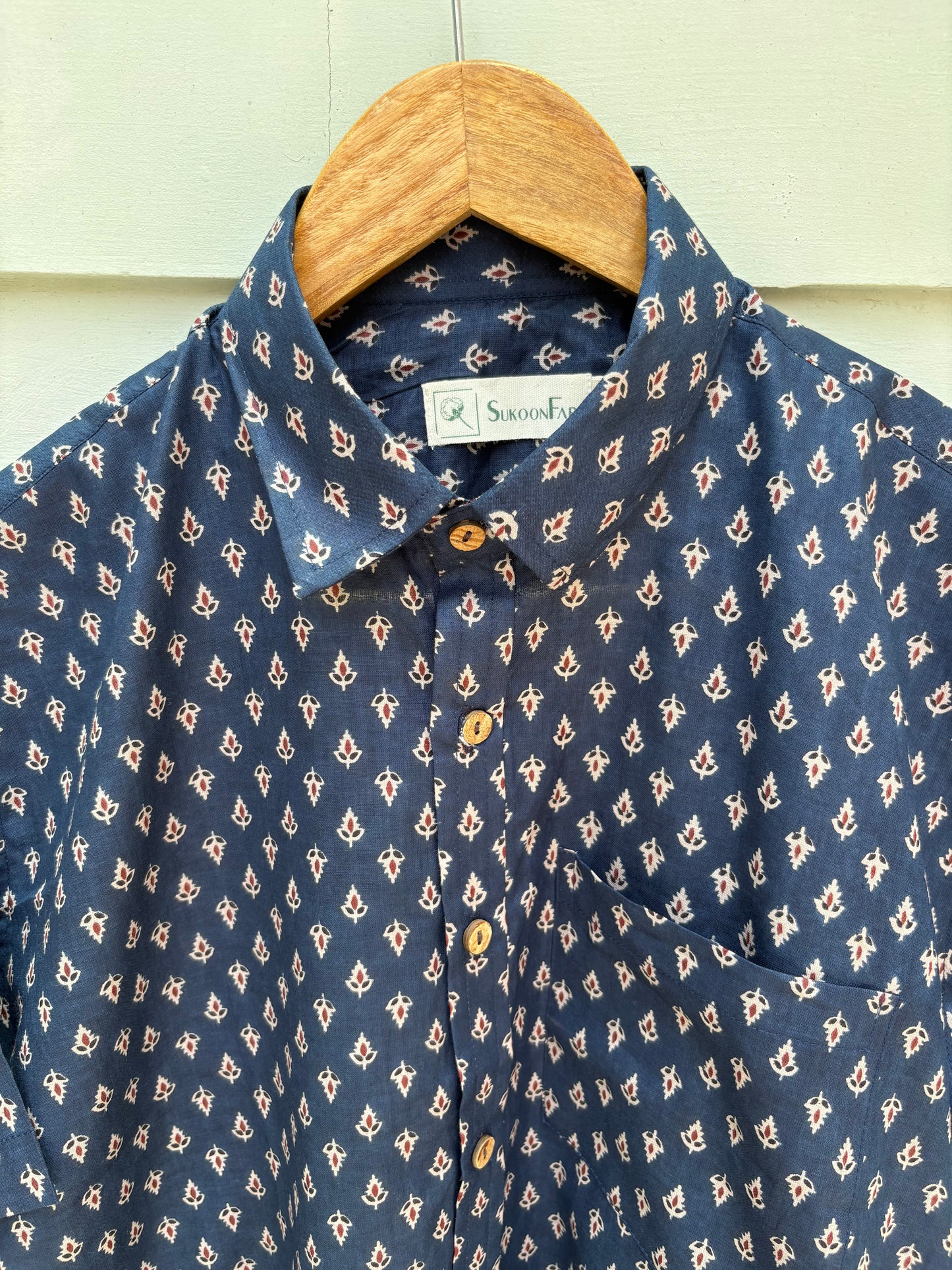 Blue Floral Printed Cotton Shirt