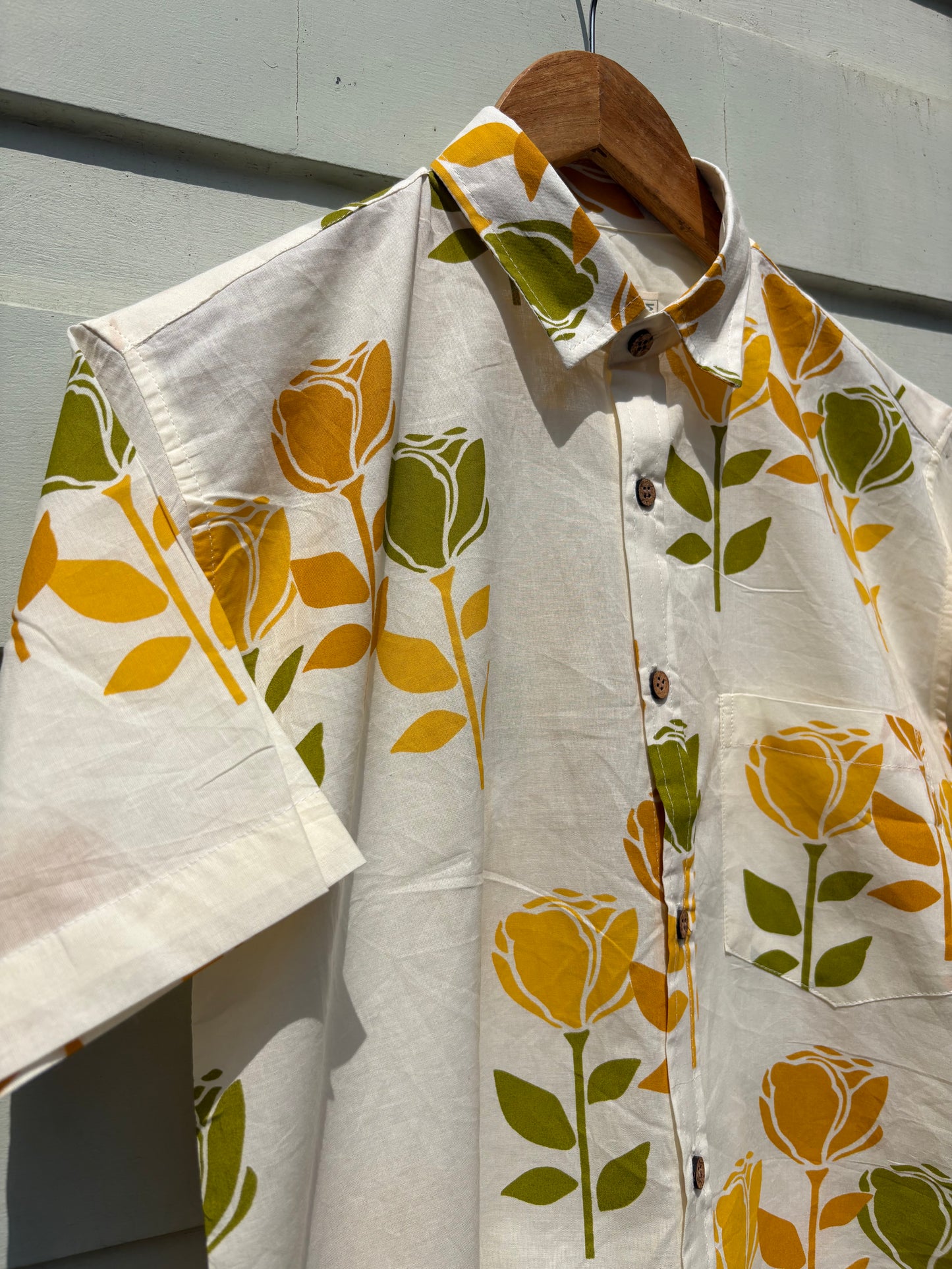Green & Yellow Sanganeri Print Shirt