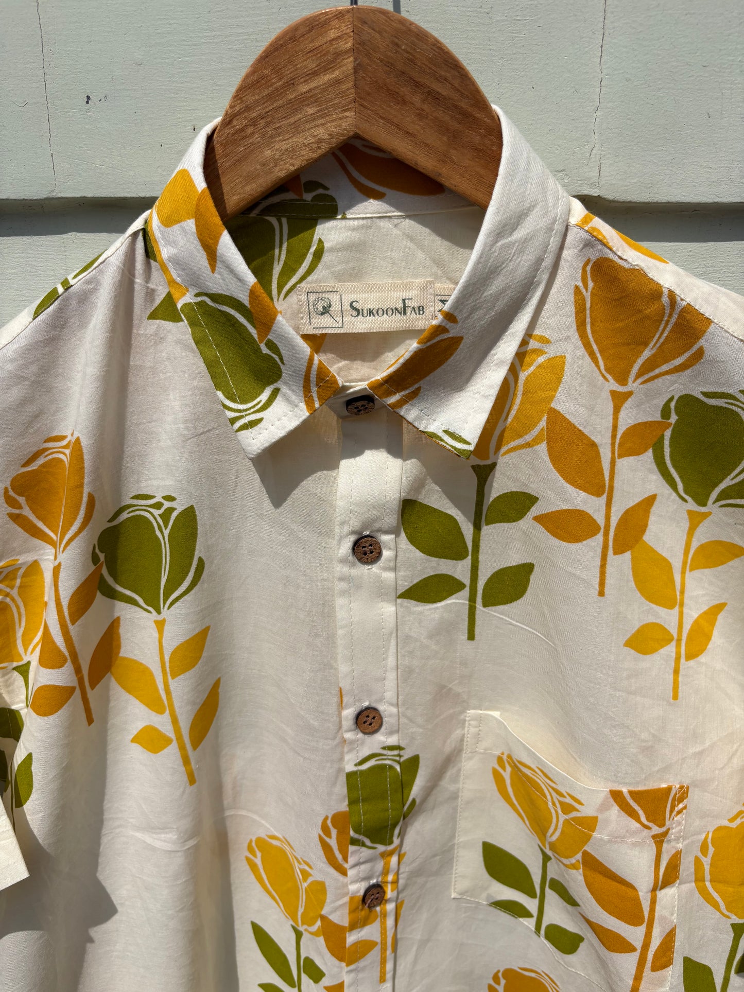 Green & Yellow Sanganeri Print Shirt